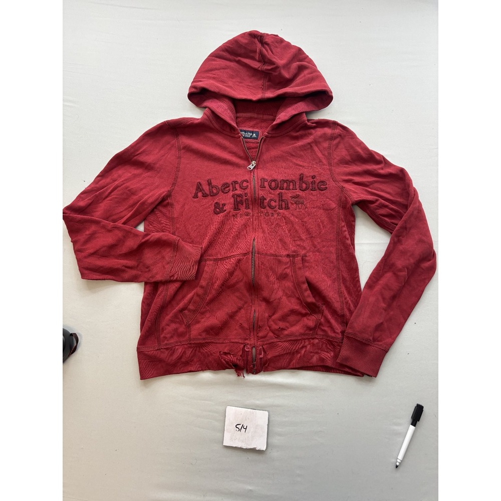 Abercrombie & Fitch Women's Red Full Zip Hoodie Sweatshirt Jacket Size M